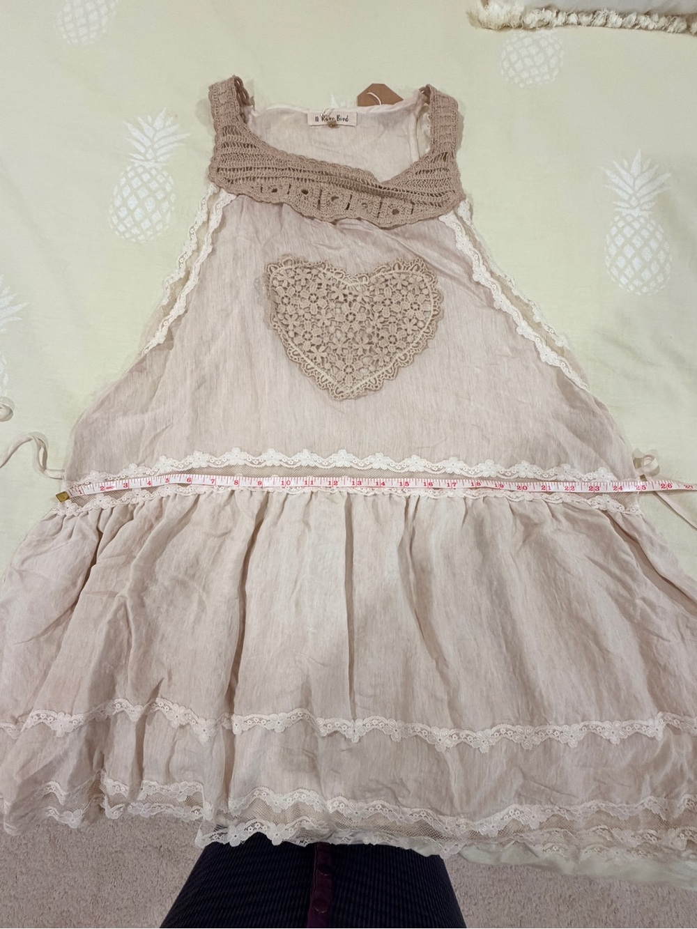 A Rare Bird- Boho Cream Lace Overlay Tunic Dress - Picture 8 of 9